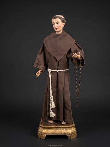 Beeld, Santo francescano - 65 cm - Hout, Jute