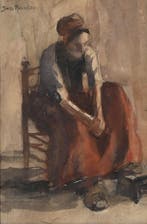 Suze Robertson (1856-1922), Opwarmen bij het stoofje, Antiek en Kunst, Kunst | Schilderijen | Klassiek