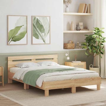 vidaXL Bedframe met hoofdeinde bewerkt hout sonoma eiken, Bruin, Verzenden, 140 cm, 200 cm