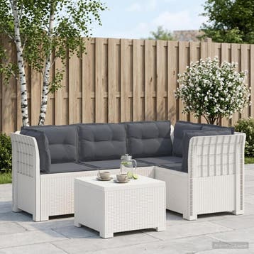 vidaXL 4-Persoons Tuinbank met Kussens Rieten Look PP Wit, Verzenden, Nieuw