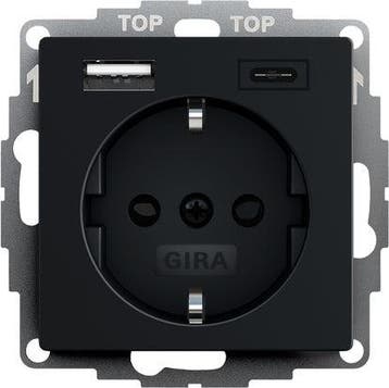 Gira Systeem 55 Dubbele Usb Wandcontactdoos Met Aarde Zwart, Doe-het-zelf en Verbouw, Elektra en Kabels, Verzenden, Nieuw, Overige typen