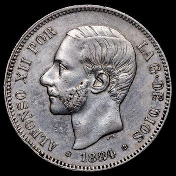 Spanje. Alfonso XII. 5 Pesetas 1884 (*84) - Madrid MSM