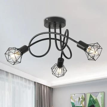 Industriële plafondlamp 3 lichts zwart aluminium, Verzenden, Nieuw