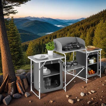 Campingkeuken met aluminium frame 172 x 52 x 104 cm - grijs, Verzenden, Nieuw