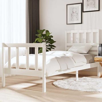 vidaXL Bedframe massief hout wit 75x190 cm, Eenpersoons, Verzenden, Wit, Nieuw