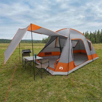 vidaXL Huisje Tent Grijs en Oranje 8-persoons Polyester en, Verzenden, Nieuw, Tot en met 2
