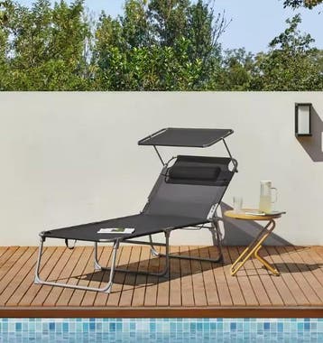Grote Opvouwbare Ligstoel met Zonnescherm 71 cm, Verzenden, Nieuw