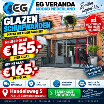 Glazen schuifwanden rechtstreeks uit eigen fabriek, Nieuw, Serre