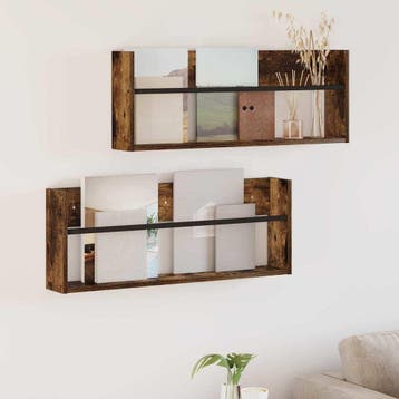 vidaXL Tijdschrift Rek 2 st Gerookt eiken 80 x 12 x 30 cm, Verzenden, Nieuw