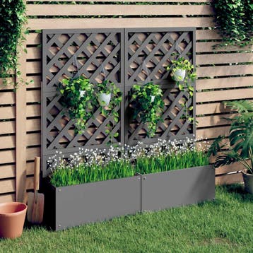 vidaXL Plantenbakken met latwerk 2 st 65x33x135 cm HKC grijs, Verzenden, Nieuw, 60 tot 100 cm, 60 cm of meer