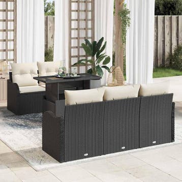 vidaXL Tuin Sofa Set 6 st Zwart en Crème poly rattan, Verzenden, Nieuw, Rotan, 6 zitplaatsen