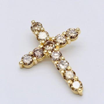 Kruishanger - 14 karaat Geel goud - 1.14ct. tw. Bruin