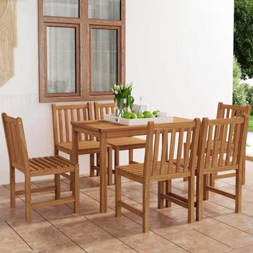 vidaXL 7-delige tuinset 120x70 cm massief teakhout, Verzenden, 6 zitplaatsen, Nieuw, Tuinset