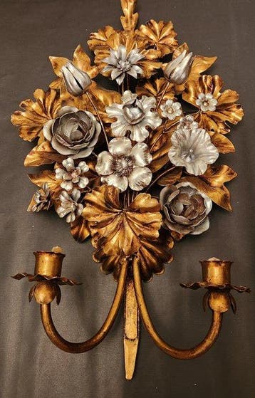S. Salvadori - Kaars wandlamp - Verguld, Verzilverd, Metaal