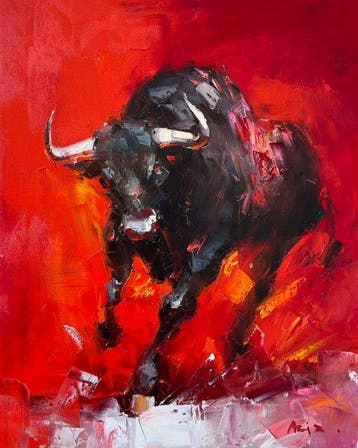 Aziz Sulaimanov - Black Bull on Red