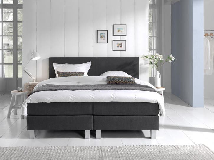 Boxspring Eefje - Antraciet - 200 x 220 cm, Huis en Inrichting, Slaapkamer | Boxsprings, 220 cm, Overige kleuren, Overige maten