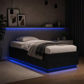 vidaXL Bed Frame met LED Zwart eiken 80 x 200 cm Bewerkt, Eenpersoons, Verzenden, Zwart, Nieuw
