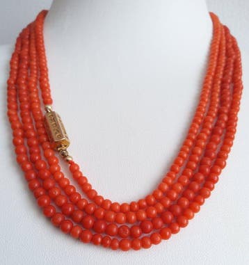 Ketting - 14 karaat Geel goud - Lange ketting Bloedkoraal