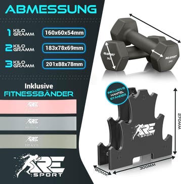 Dumbells set - Gewichten set - Halterset - 12 kg - RE:SPORT, Verzenden, Zo goed als nieuw