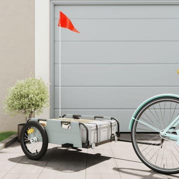 vidaXL Fietstrailer oxford stof en ijzer grijs, Fietsen en Brommers, Verzenden, Nieuw