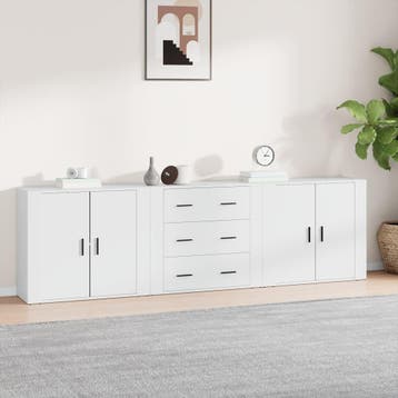 vidaXL Dressoirs 3 st bewerkt hout wit, Verzenden, Nieuw, Overige houtsoorten, Minder dan 50 cm