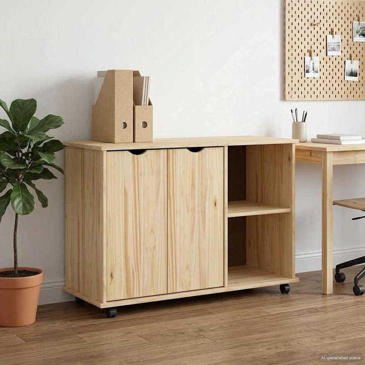vidaXL Rolling Kast Bruin 100 x 39 x 65,5 cm Massief, Huis en Inrichting, Kasten | Overige, Nieuw, Verzenden