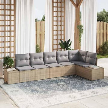vidaXL Tuinbankenset 6 st Beige en Licht Grijs poly rattan, Verzenden, Nieuw, Rotan, 6 zitplaatsen