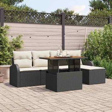 vidaXL Tuin Sofa Set 6 st Zwart en crème, Verzenden, Nieuw, Rotan, 6 zitplaatsen