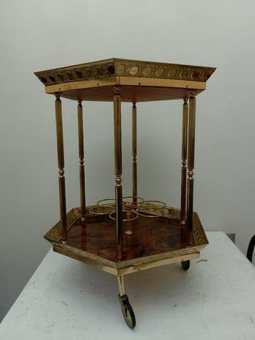 Serveerwagen - Verguld messing - Vintage barwagen, Nieuw