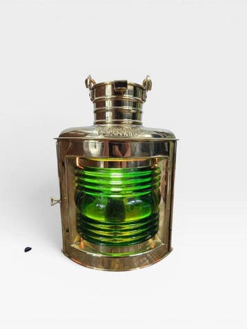 Lamp - Messing, Glas - Groen, Antiek en Kunst