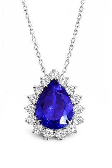 Hanger - 18 karaat Witgoud - 7.10ct. tw. Tanzaniet - Diamant