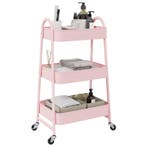 vidaXL Opbergtrolley 3-laags roze 42x41,5x77 cm staal, Verzenden, Nieuw