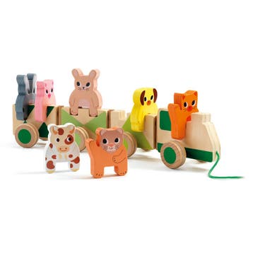 Djeco houten speelgoedtrein boerder van €28,99 voor €28,90, Ophalen of Verzenden, Nieuw