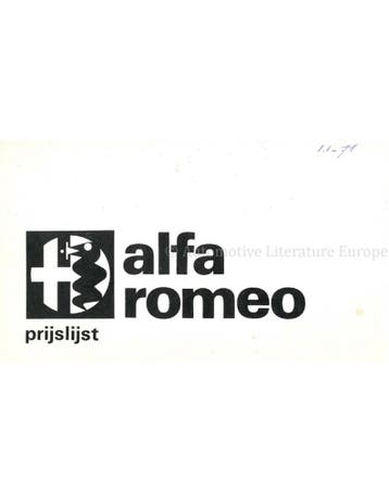 1971 ALFA ROMEO PRIJSLIJST NEDERLANDS, Nieuw, Alfa Romeo, Author