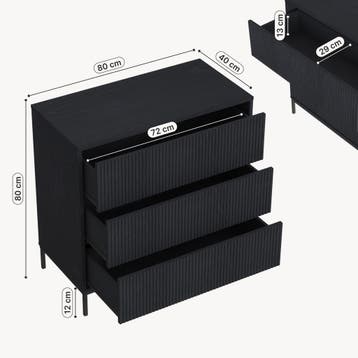 Ladekast Nykapin commode met 3 lades 80x80x40 cm zwart [en.c, Verzenden, Nieuw