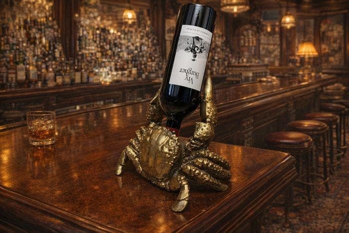 Wijnfles standaard - Gouden krab - Wijnrek - Hars, Antiek en Kunst, Curiosa en Brocante