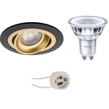 GU10 Inbouwspot Set - Mat Zwart/Goud - Inbouw Rond -, Ophalen of Verzenden, Nieuw, Overige fittingen, Plafondspot of Wandspot