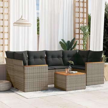 vidaXL 7-delige Loungeset met kussens poly rattan grijs, Verzenden, Nieuw, Loungeset