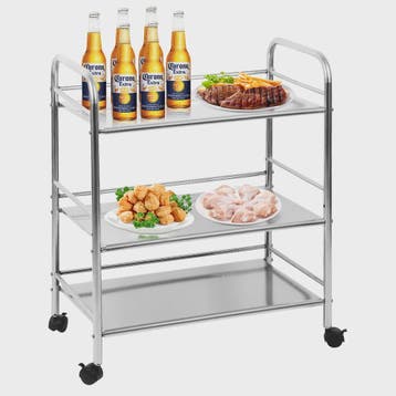 RVS Serveerwagen met 3 etages - 61x36x75cm - Keukenwagen & T