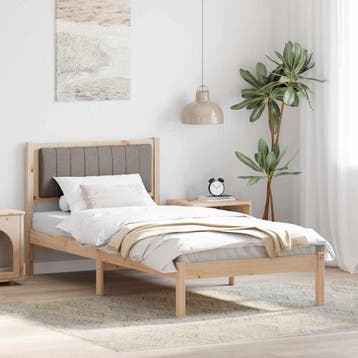 vidaXL Bedframe met Gevoerd Hoofdgedeelte Taupe 90 x 200 cm, Eenpersoons, Bruin, Verzenden, Nieuw