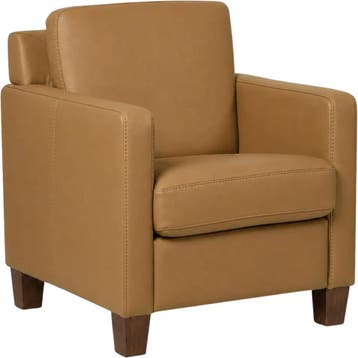 Leren fauteuil Smart - Toledo Camel (bruin) - Poten hout, Huis en Inrichting, Nieuw, Ophalen of Verzenden, Bohemian, Eigentijds, Modern, Retro
