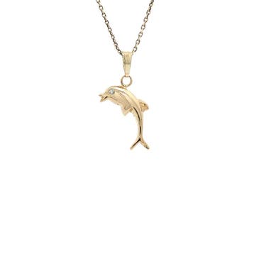Gouden hanger dolfijn met diamant 14 karaat, Verzenden, Zo goed als nieuw, Goud