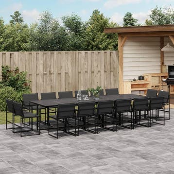 vidaXL 17-delige Tuinset met kussens textileen zwart, Verzenden, 6 zitplaatsen, Nieuw, Rvs