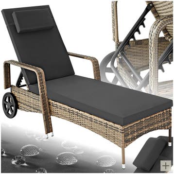 Wicker ligbed met wielen - natuur/donkergrijs, Verzenden, Nieuw