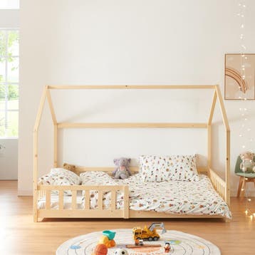 Kinderbed Hesel huisbed met matras en uitvalbeveiliging 140x, Verzenden, Nieuw