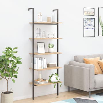 vidaXL Ladderrek met 5 schappen 64x35x185 cm lichtbruin en, Huis en Inrichting, Kasten | Boekenkasten, Verzenden, Nieuw, 50 tot 100 cm