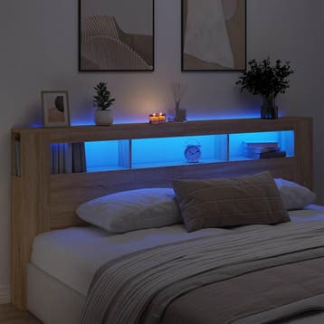 vidaXL Hoofdbord met LED 220x18,5x103,5 cm bewerkt hout, Verzenden, Nieuw, Bruin, Hout