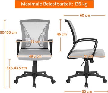 2dekans | Yaheetech Bureaustoel Ergonomisch – Voorzien Van, Huis en Inrichting, Ophalen of Verzenden, Zo goed als nieuw