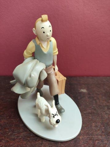 Moulinsart - Beeldje - Kuifje met Bobbie en koffer - Hars,, Nieuw