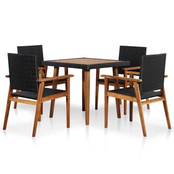 vidaXL 5-delige Tuinset poly rattan zwart en bruin, Verzenden, Nieuw, 5 zitplaatsen, Tuinset